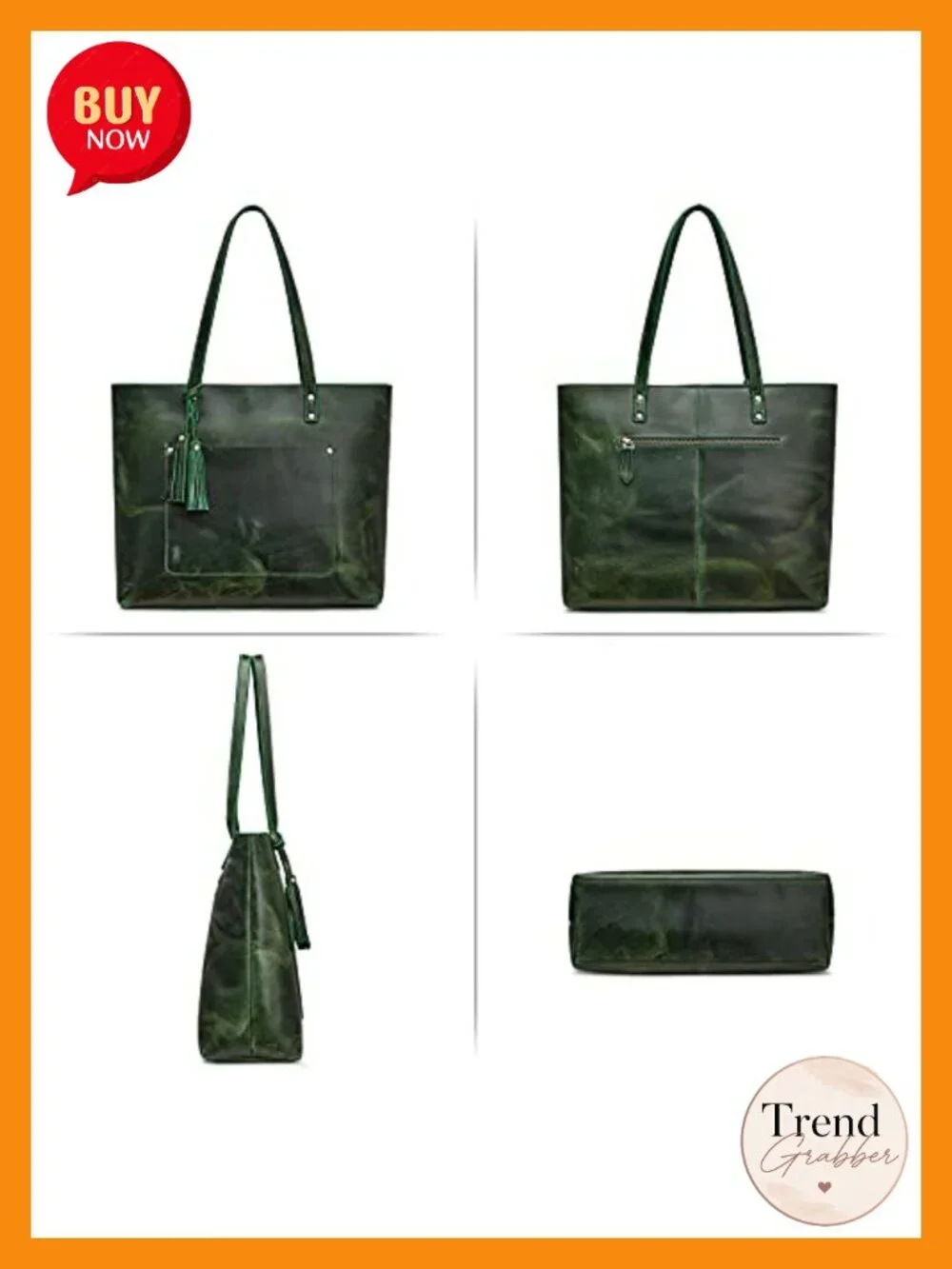 Vintage Leather Tote Bag with Tassel - Large Capacity Work Tote